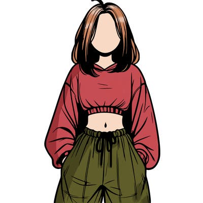 realistic girl faceless with baggy pants and a crop top