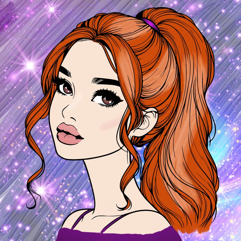 realistic girl with a ponytail on her hair and lips