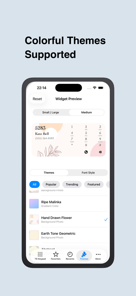 Magic Dialer - Smart T9 Dialer - Magic Dialer app interface showcasing a variety of colorful and artistic widget themes