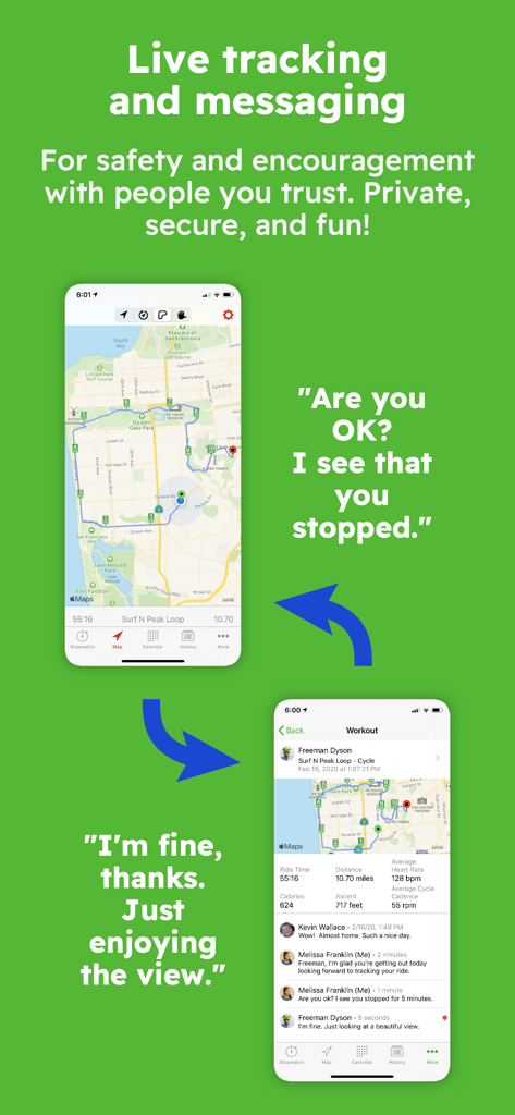 Walkmeter Walking & Hiking GPS - Live tracking and private messaging features of the Walkmeter app for safety and encouragement.