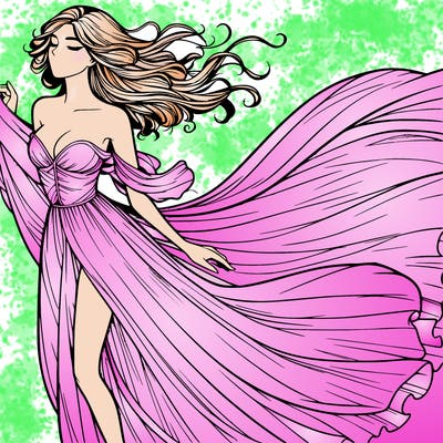 realistic woman in dress flowing the the wind