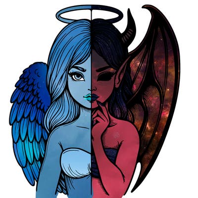 realistic angel half demon