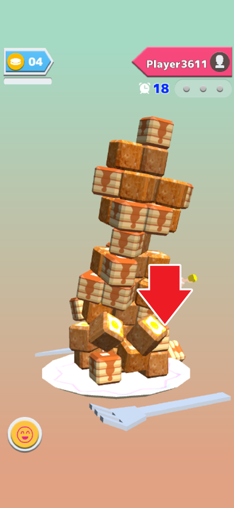Block Tower Online - Une tour vacillante de blocs de crêpes sur une assiette dans le jeu de physique mobile Block Tower Online