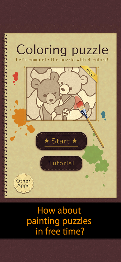 Coloring puzzle-Colorful Games - Main menu screen of the Coloring puzzle app featuring a cute bear illustration and a start button