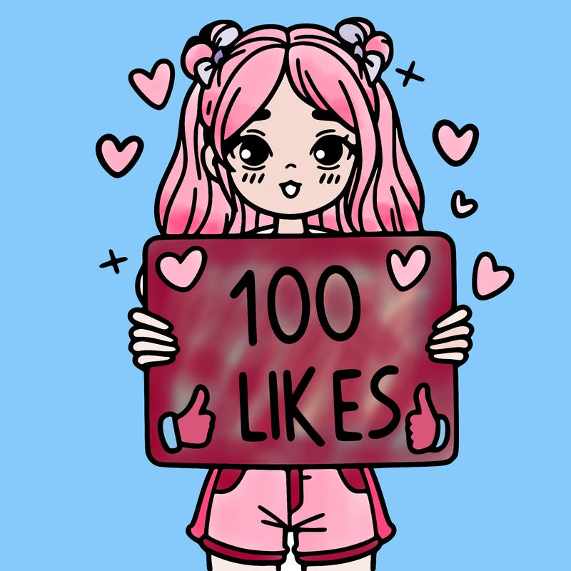 girl holding a sign saying 100 likes