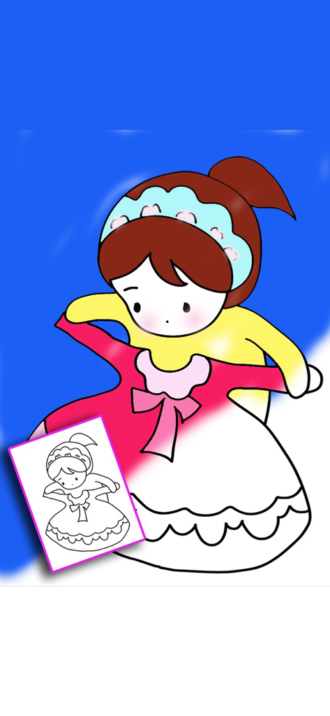 Bejoy Coloring: Sweet Doll - Girl doll being colored in the Bejoy Coloring app