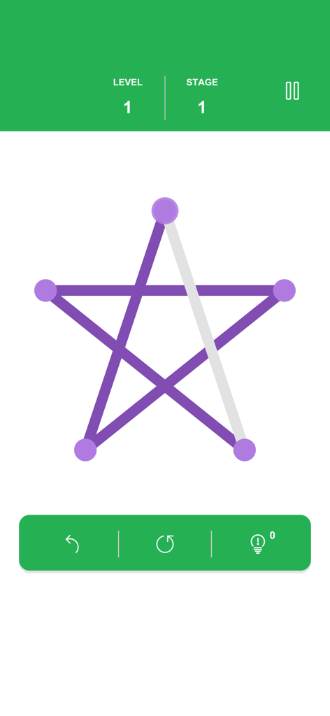 One Line - Offline Games - Gameplay of One Line Offline Games showing a five pointed star puzzle at Level 1