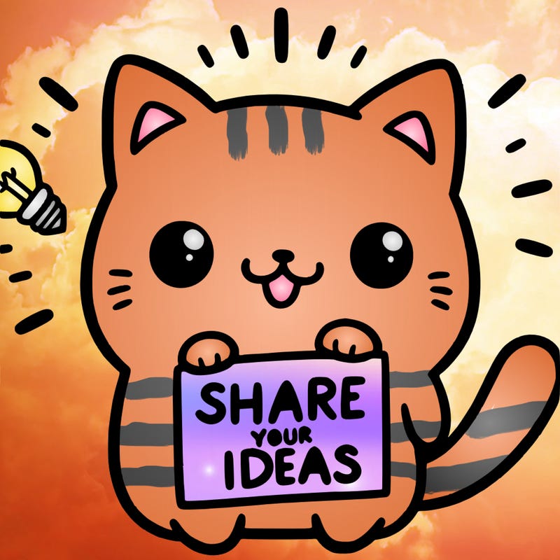 a cute cat saying share your ideas