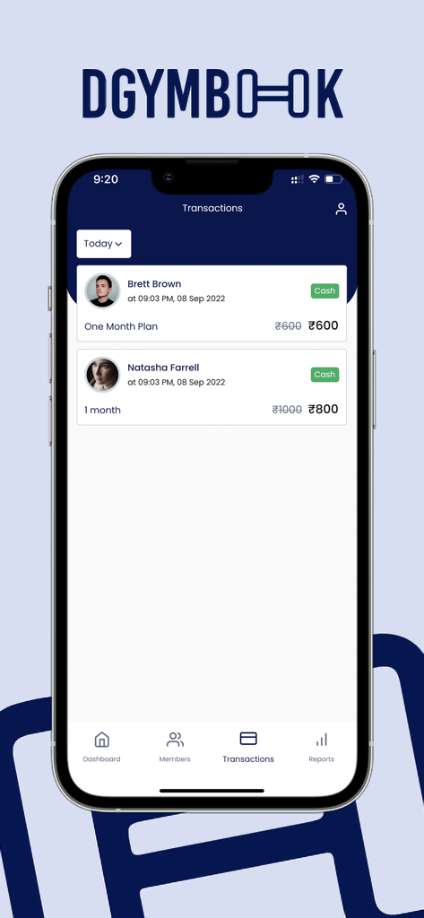 DGymBook Partner - Studio-Management-App zeigt Mitglieder-Zahlungstransaktionen und Details zu Abonnement-Tarifen