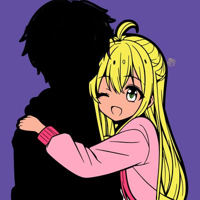 anime girl hugging a boy