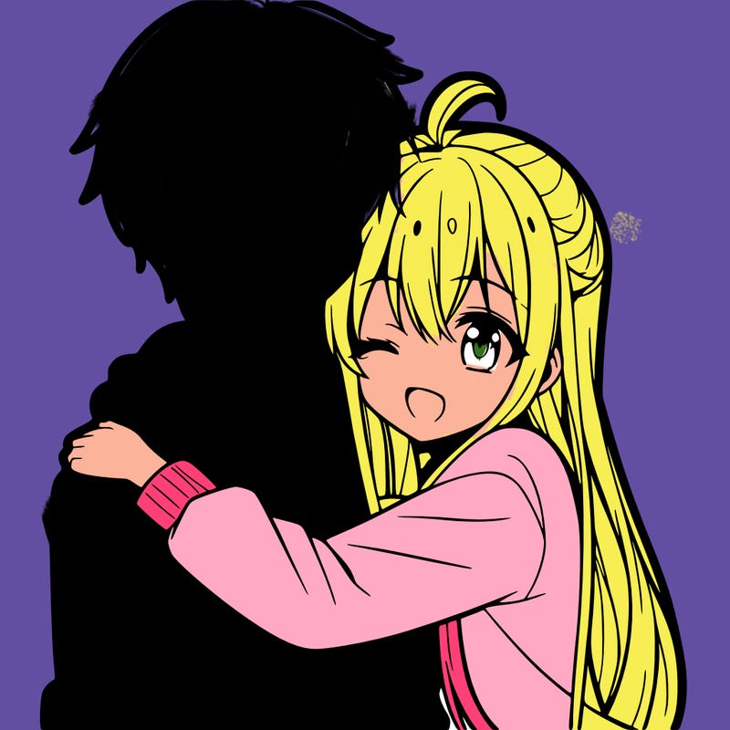 anime girl hugging a boy