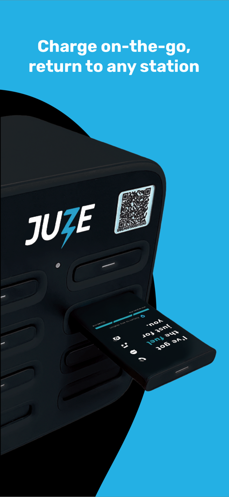 JUZE - A JUZE portable power bank being dispensed from a charging station for on-the-go phone charging.