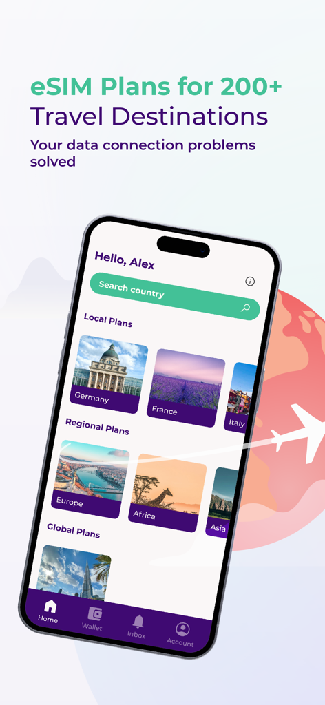 ZIM@SBB: eSIM Data Plans - ZIM at SBB app interface showing local and regional eSIM data plans for international travel