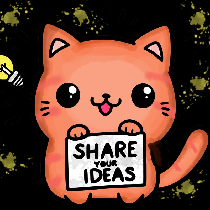 a cute cat saying share your ideas