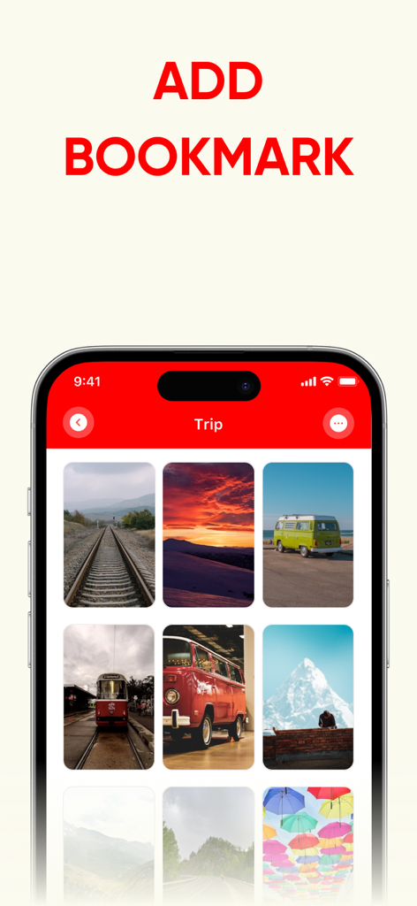 PinSave - Save Pinterest Video - Interface de l'application PinSave montrant une galerie organisée d'images de voyage enregistrées sous le dossier nommé Voyage