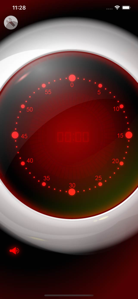 Best Kitchen Timer - Interfaccia circolare rossa dell'app Miglior Timer da Cucina con un display digitale e indicatori dei minuti.