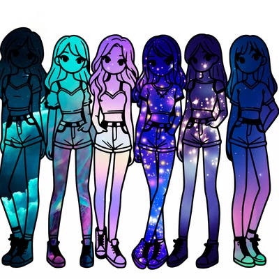 a group of girls wearing crop tops and shorts