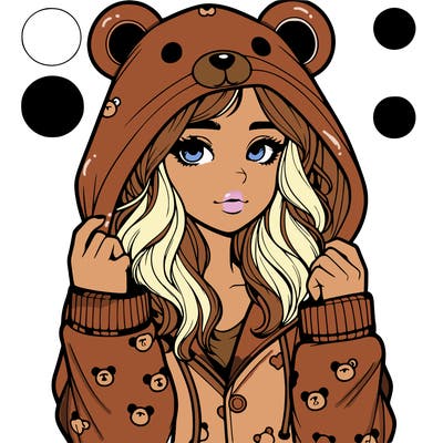realistic girl in a animal pjs hoodie