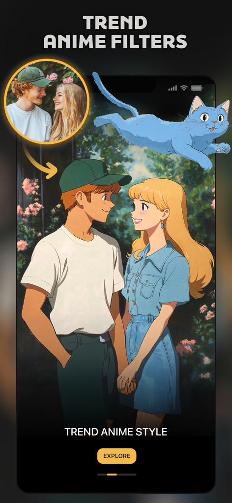 Una pareja transformada en una ilustración de estilo anime de tendencia usando el generador de fotos Pose AI