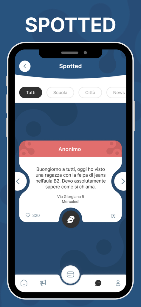 Función anónima de publicación vista en la interfaz móvil de la red social estudiantil Connected
