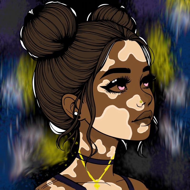 realistic girl with buns on the top of her head