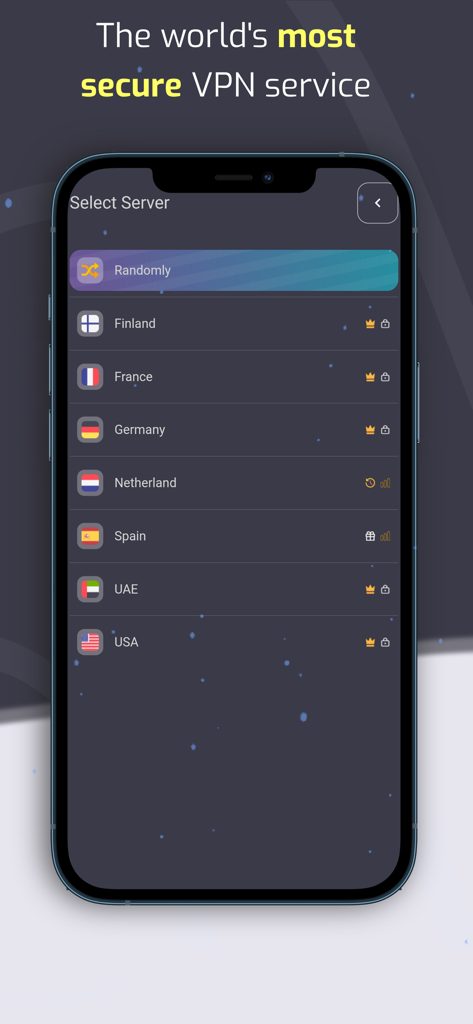 NexVPN - Fast & Secure VPN - NexVPN app interface showing a list of available global servers for secure connection