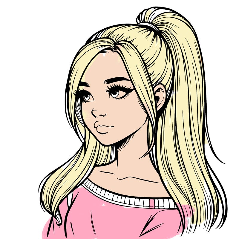 realistic girl with a high ponytail