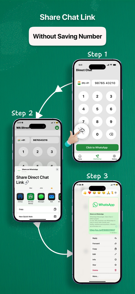 Chat Backup & Direct Chat - A three step tutorial showing how to generate and share a direct chat link without saving a phone number