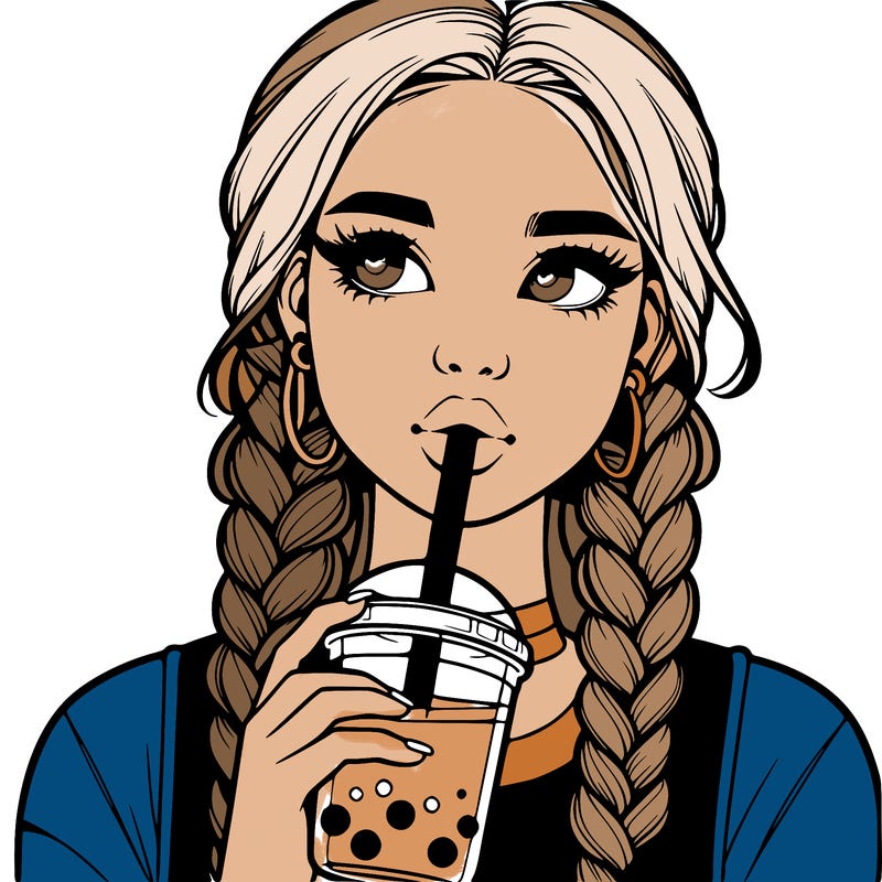 realistic girl with braided hair drinking boba