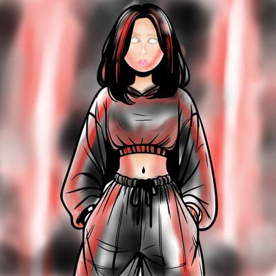 realistic girl faceless with baggy pants and a crop top