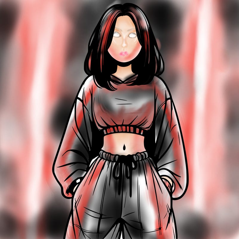 realistic girl faceless with baggy pants and a crop top