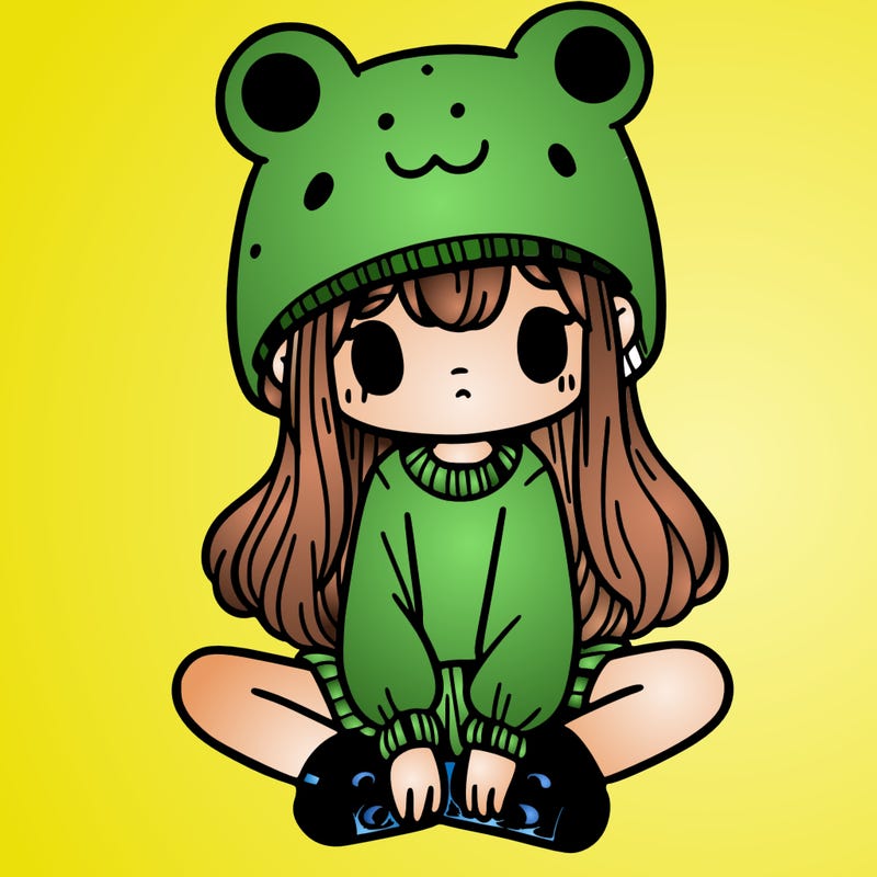 a girl wearing a frog hat and some frog socks