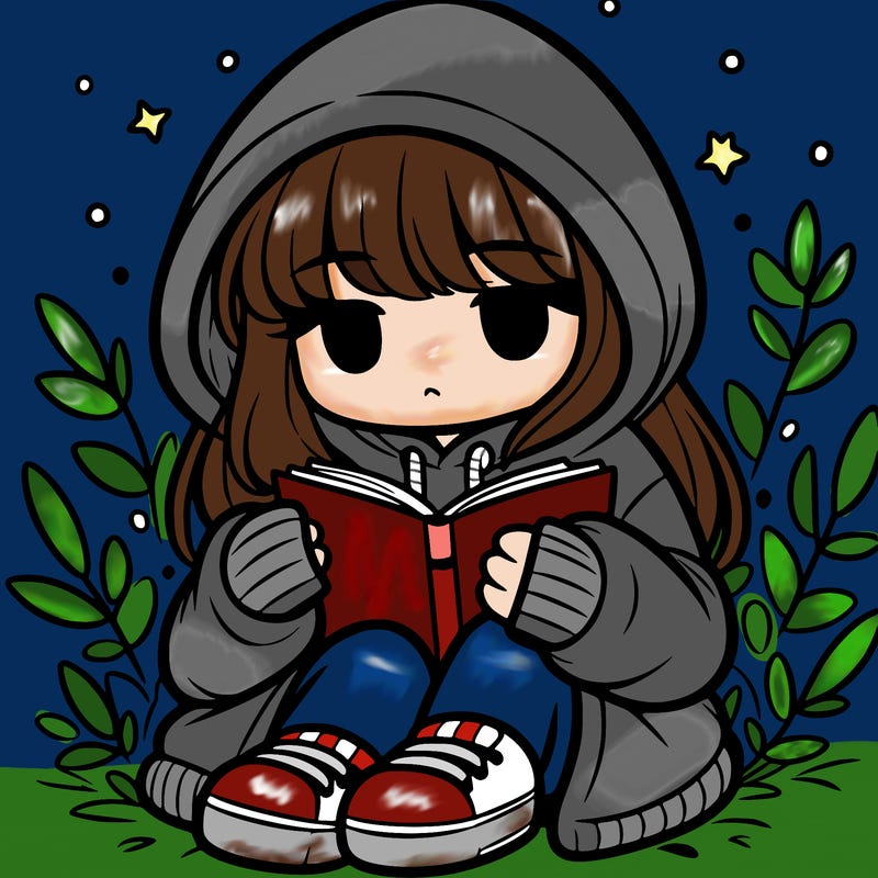 girl in oversized hoodie reading a book