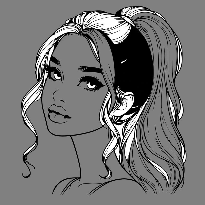 realistic girl with a ponytail on her hair and lips