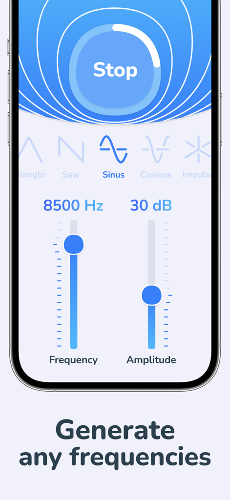 Water Eject・Speaker Cleaner AI - Manual sound frequency and amplitude adjustment screen in the Water Eject app