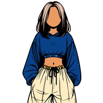 realistic girl faceless with baggy pants and a crop top