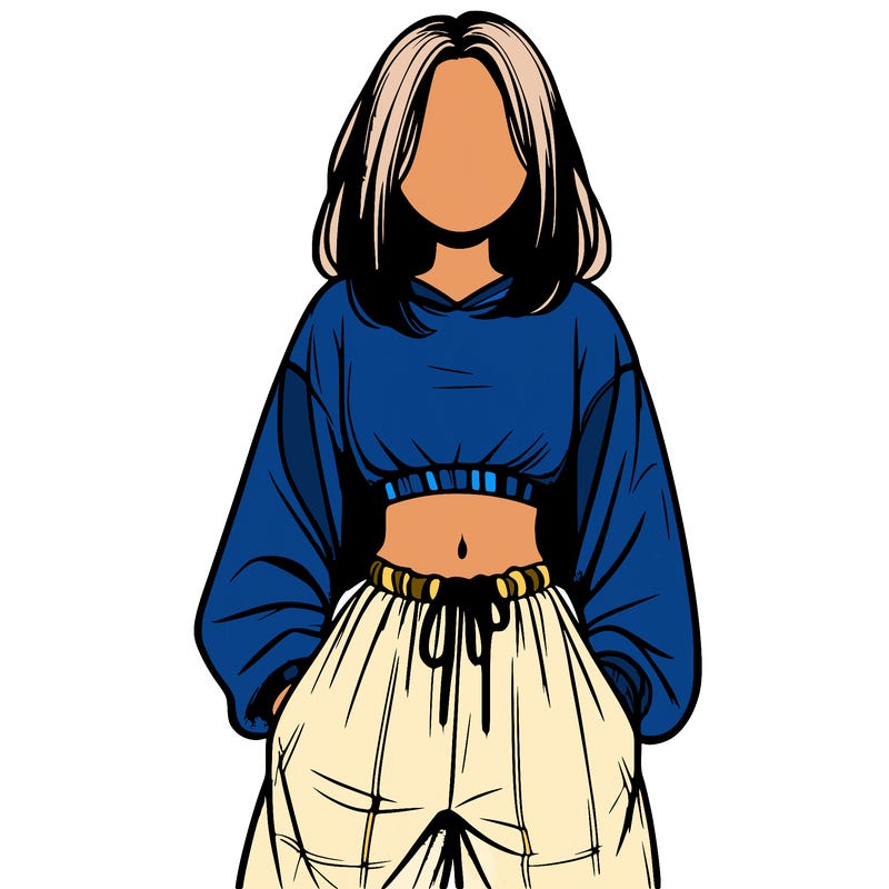 realistic girl faceless with baggy pants and a crop top