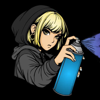 realistic girl spray painting