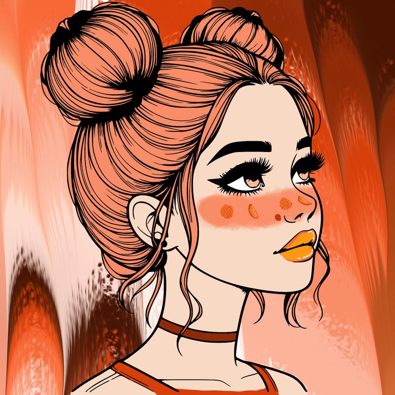 realistic girl with buns on the top of her head