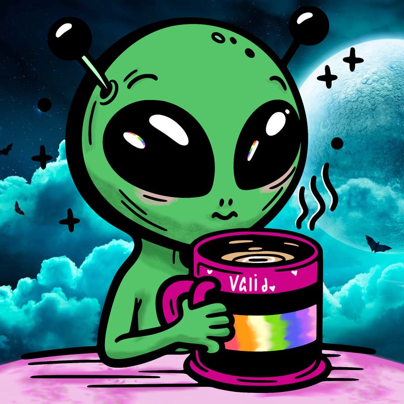 alien drinking coffee