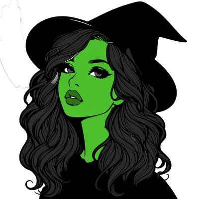 realistic witch girl with wavy hair and lips