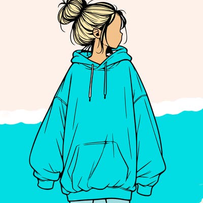realistic girl with a oversized sweatshirt on and a bun