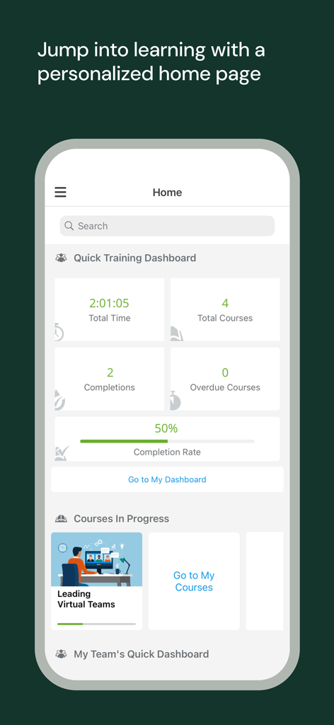 UKG Pro Learning - UKG Pro Learning app home screen showing a training dashboard with course completion progress and statistics