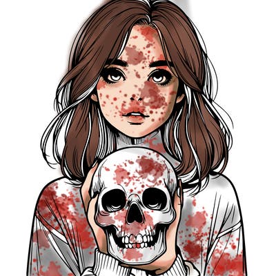 realistic girl holding a skull