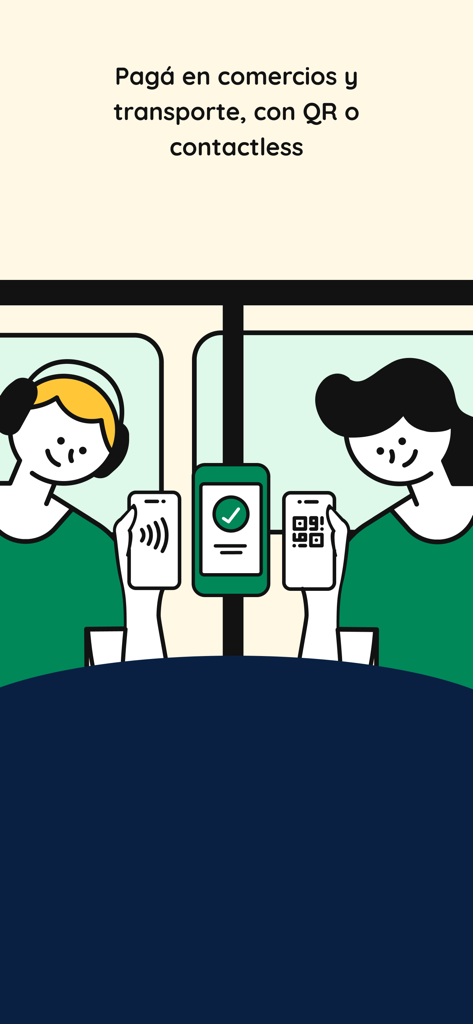Illustration of people using MODO app for QR and contactless payments on public transport