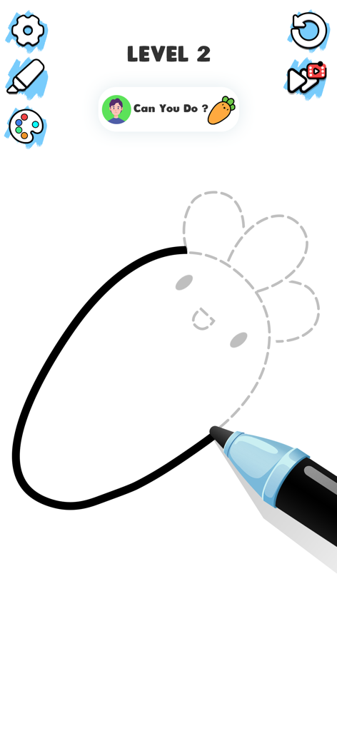 Color ASMR Game: Coloring Page - Tracing a carrot outline with a digital marker in the Color ASMR Game