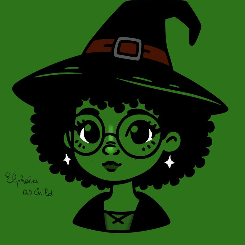 a black person who is a witch and has glasses