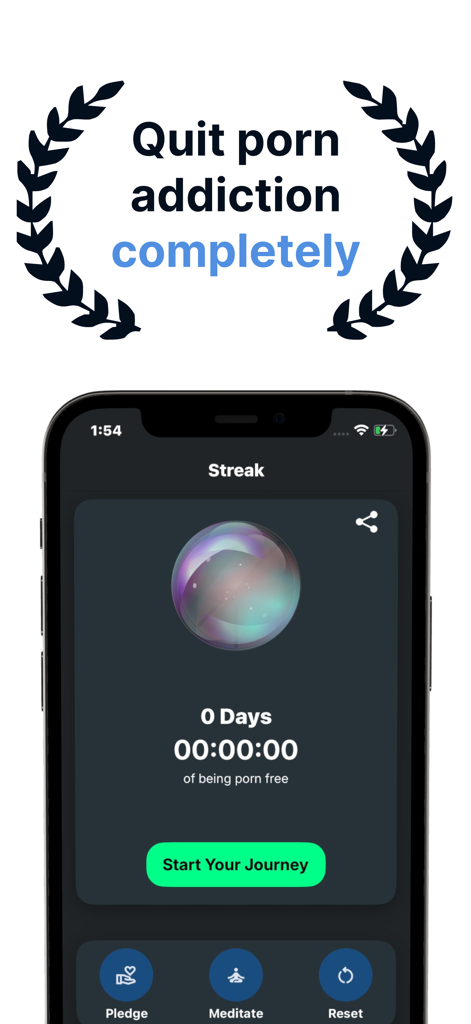 BlockP: Pornblocker app - BlockP app streak counter screen showing a start your journey button to quit porn addiction