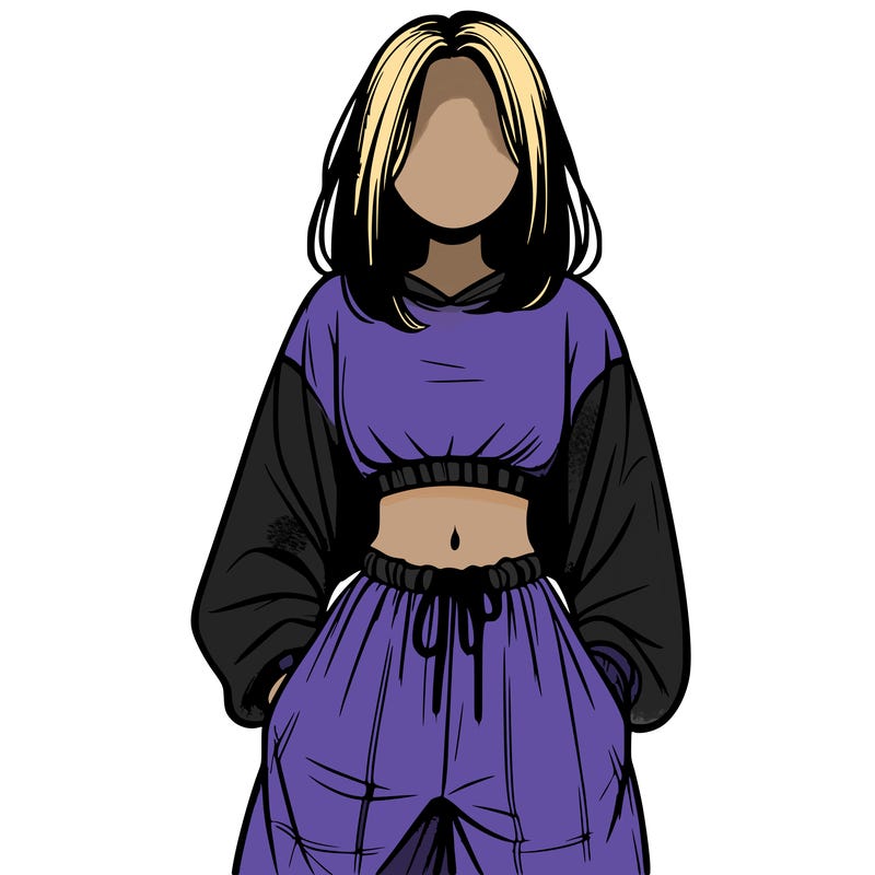 realistic girl faceless with baggy pants and a crop top