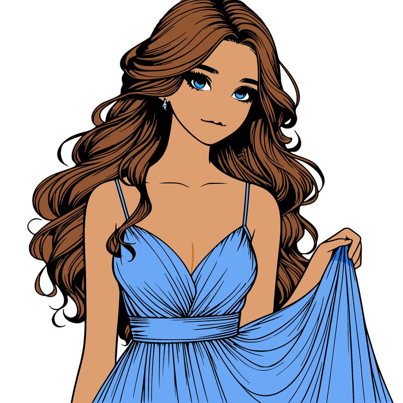 realistic girl in flowy silky prom dress